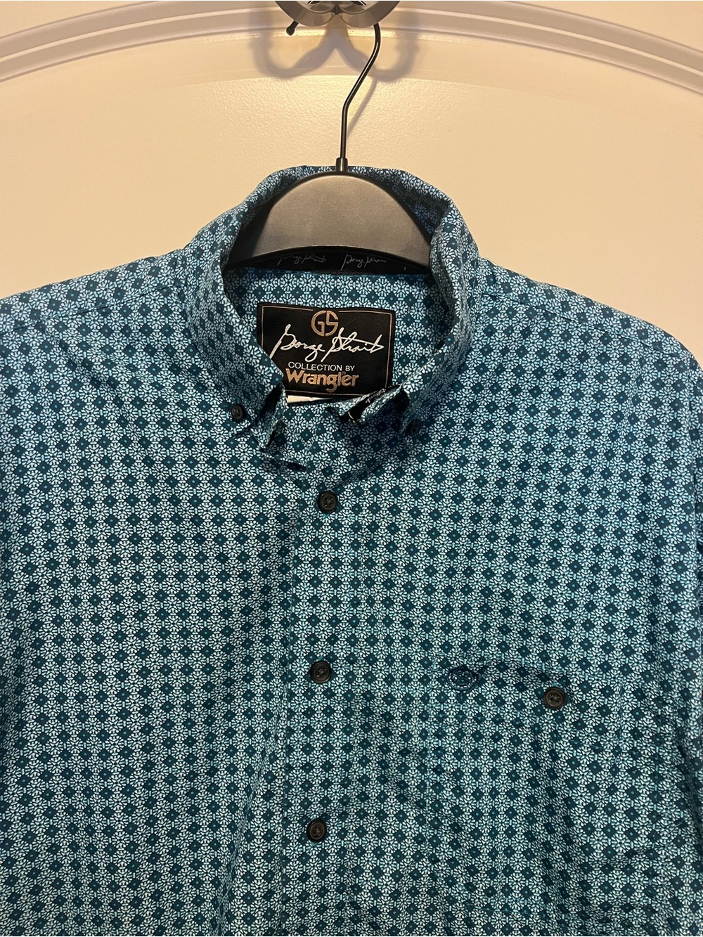 Wrangler George Strait Edition Men's Teal Patterned Button-Down Shirt